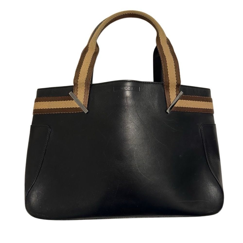 Gucci  brown leather tote with web strap - Picture 2 of 16